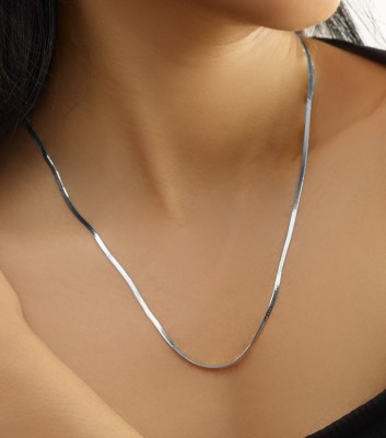 VAMA Stainless Steel Silver Herringbone Flat Snake Above Chest Chain 3mm - 22Inches Silver Plated Metal Chain