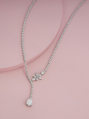 Kushal's Fashion Jewellery White Rhodium-Plated Zircon Party Trendy Necklace Zircon Gold-plated Plated Copper Necklace