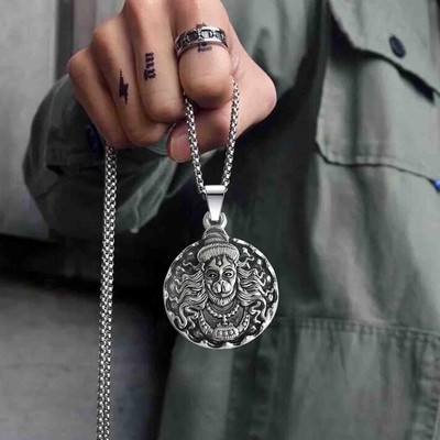 m a enterprises Silver plated Hanuman bajrangbali balaji locket chain for boy/men &girls/women Silver Stainless Steel Pendant