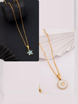 Dressberry Elegant new charms Set of 2 Necklace chain for Girls and Women Gold-plated Plated Brass Chain