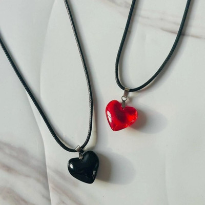 Jeps Red Heart Glossy Cord Necklace Crystal Dori, Glass Necklace