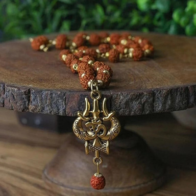 MK Gallery OM Trishul Rudraksha Mala Gold-plated Plated Brass Chain Set