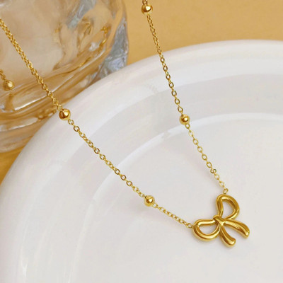 Gemora 18K Gold Plated Bow Necklace|Anti Tarnish, 6 Month Warranty* Gold-plated Plated Stainless Steel Chain