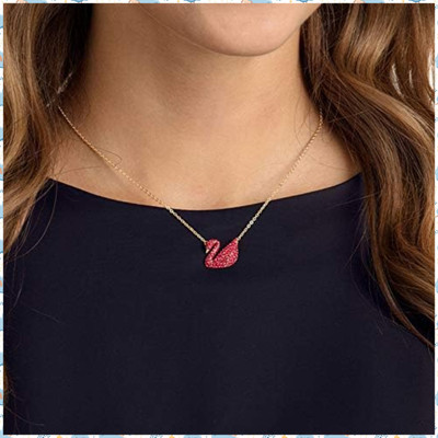 Vembley Single Layered Red Swan Pendant Necklace Cubic Zirconia Gold-plated Plated Alloy Chain