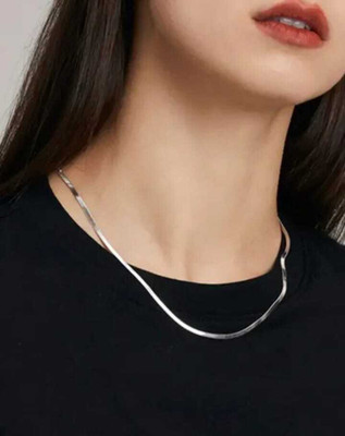 SSUNIQ Sleek Silver Plated Snake Chain Necklace for Women & Girls Silver Plated Stainless Steel Chain