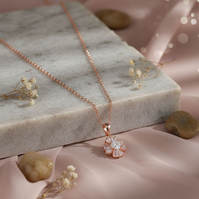 Dressberry Rose Gold Plated Minimal Style Floral Design Pendant Chain Necklace for Women Gold-plated Plated Brass Chain