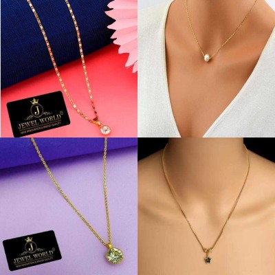 Jewel WORLD Combo Pack of 4 Pendant Necklace Chain for Girls-women Diamond Necklace Set Cubic Zirconia Gold-plated Plated Brass, Alloy Necklace