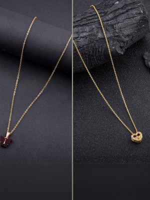 Dressberry SET OF 2 PENDANT CHAIN FOE GIRLS AND WOMEN Gold-plated Plated Brass Necklace Set