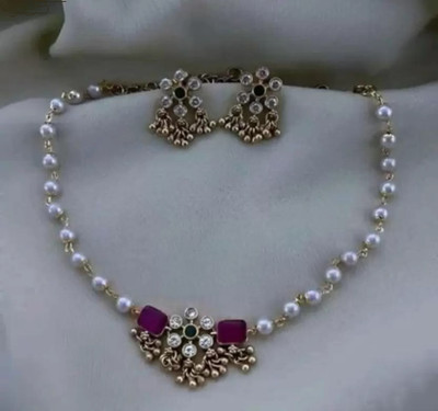 Divastri Brass Gold-plated Gold, Maroon, Green Jewellery Set(Pack of 1)