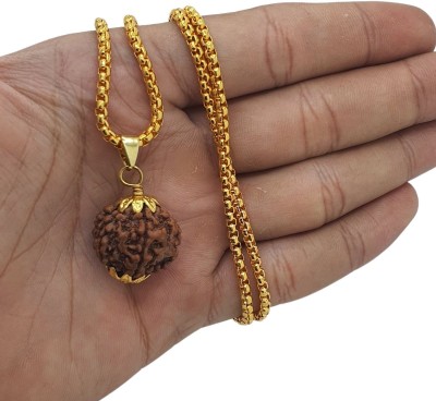 BHAKTI Kripalu Store six Mukhi Rudraksha Certified/Original Nepali 6 Mukhi Rudraksh/Natural 6 Faced Beads Gold-plated Plated Brass, Wood Chain Set