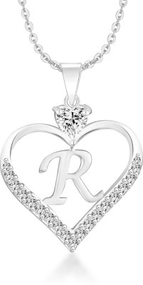 Heer Collection Heart Shape Alphabet 'R' Valentine Special Pendant Propose Wedding Anniversary Cubic Zirconia, Crystal Gold-plated Plated Brass, Copper Chain Set