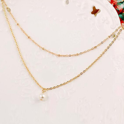 Vembley Double Layered Single White Pearl Pendant Necklace For Ladies Gold-plated Plated Alloy Necklace