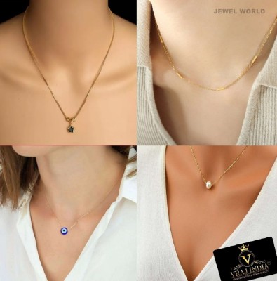 Vraj india Combo Pack of 4 Necklace Pendant Chain for Girls-women Diamond Necklace Set Cubic Zirconia Gold-plated Plated Brass, Alloy Chain