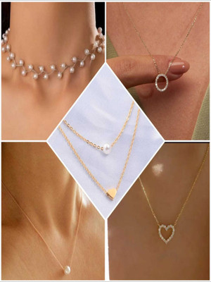 ELCETRATD JEWELLERY shimmering beautiful pack of 5 combo for women and girls Diamond Gold-plated Plated Alloy Necklace