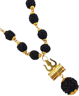 Fine Creation Original Pacnhmukhi Rudraksh Mala 8mm 36 beads wood chain rare collection Gold-plated Beads Brass, Wood Pendant