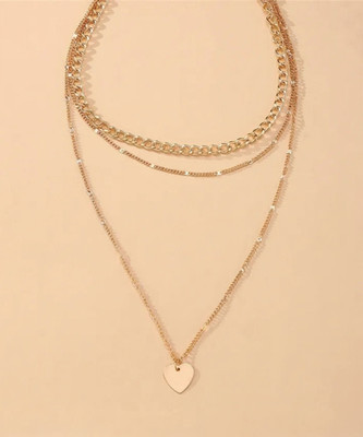 Vembley Stylish Three Layered Heart Chain Necklace For Ladies Gold-plated Plated Alloy Necklace
