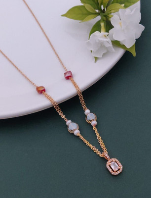 Zabby Allen Elegant Rose Gold-Plated Beaded Chain for Women & Girls Pearl, Crystal Copper Plated Brass Chain