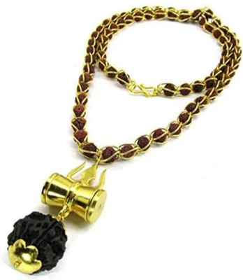 SHRI ASTHA VINAYAK Rudraksh Gold Plated Rudraksh Mala / Trishul Damru Mala Pendant for Men & Women Ruby Gold-plated Plated Brass Chain Set