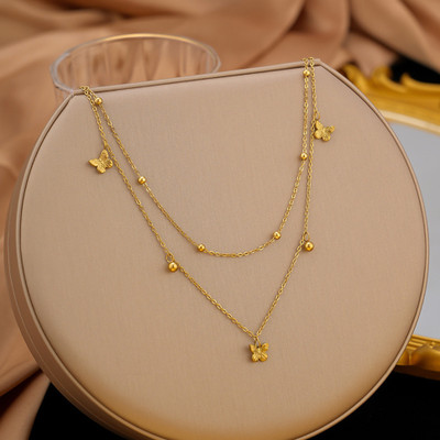 MYKI Anti-Tarnish Butterfly Layered Gold Necklace Gold-plated Plated Stainless Steel Necklace