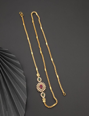 VARNIJEWELLS 1 GRAM GOLD PLATED 24 IN-LONG MOP/KODI CHAIN PENDANT FOR WOMEN/GIRLS. Gold-plated Plated Brass Chain