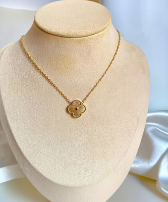 Temora Gold Plated Four leaf Charm Laxury Clover Necklace For women Gold-plated Plated Stainless Steel Chain Set