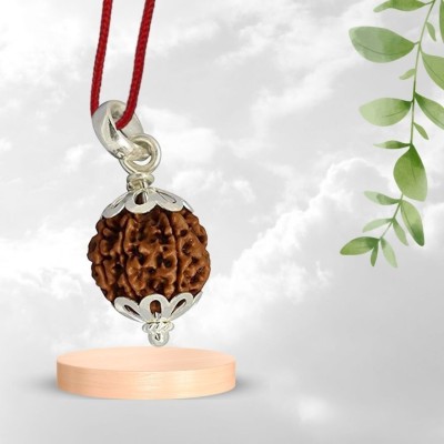 JangraBro 5 Mukhi Rudraksha Five face Panchmukhi Rudraksha Nepali with Lab Certificate Silver Plated Wood Necklace Set