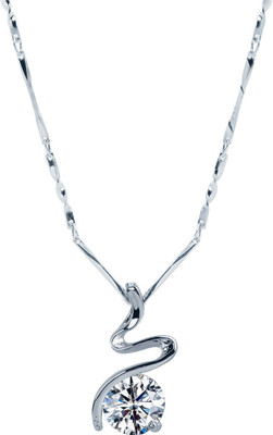 SILVER SHINE Silver Plated chain With Zig Zag Shape Solitaire Diamond Pendant For Women Silver Plated Metal Chain