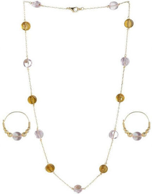 ANOUK Gold-Plated Pink Yellow Stone-Studded Contemporary Jewellery Set Gold-plated Plated Brass Chain Set