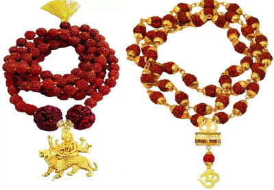 Green Spiritual Cap Rudraksha mala Locket With Puchmukhi Rudraksha Mala Locket Combo Pack 20 Brass Chain