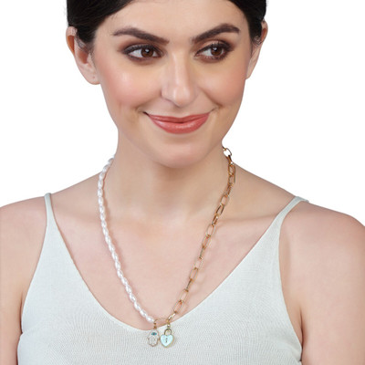 Dressberry Trendy Dual Layer Gold-Tone Chain and Pearl Charm Necklace for Women & Girls Pearl Gold-plated Plated Brass Chain