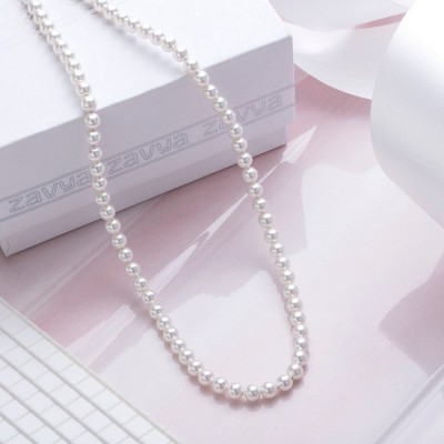 ZAVYA Freshwater Pearl Rhodium Plated 925 Sterling Silver Necklace Pearl Rhodium Plated Sterling Silver Necklace