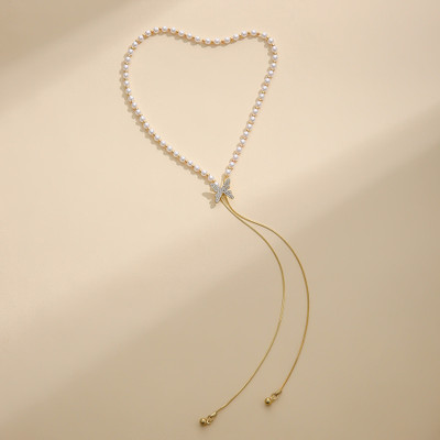Vembley Golden Chain Pearl Butterfly Tassel Long Chain Necklace For Women/ Girls Gold-plated Plated Stainless Steel Necklace