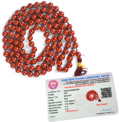 CRYSTU Certified Natural Red Jasper 6 mm 108 Round Beads Jaap Mala Necklace for Unisex Beads Crystal Chain