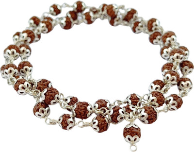 Rudratva 5 Mukhi Rudraksha Mala German Silver Capped 54+1 Beads - Lab Certified / Rudraksha Necklace