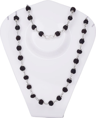 Ansh Enterpris Rudraksh Mala-5face- Ornament Rosary Japa Mala Crystal Silver Plated Rudraksha Chain