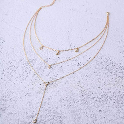 Vembley Pretty Gold Plated Triple layered Star Pendant Necklace for Women and Girls Gold-plated Plated Alloy Necklace