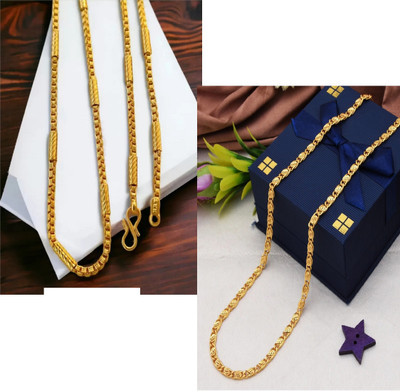 TOYONIX 2 pis combo 1 Gram Gold Plated Trendy Design Golden Neck Chain for Boy Men Gold-plated Plated Alloy Chain