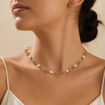 city sign Moon & Star Gold-Tone Choker Necklace for women and girls Brass Necklace