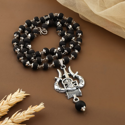 MK Gallery Shiva Trishul Karungali Mala Silver Plated Brass Chain Set