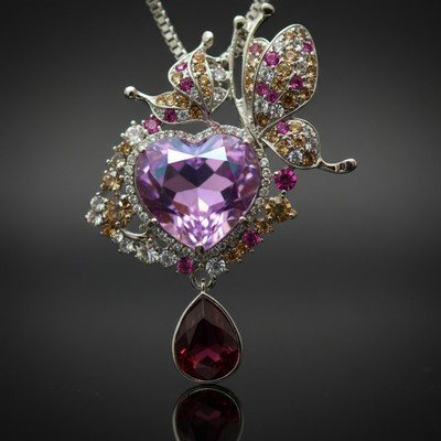 disha jewellery Butterfly Heart Pendant Necklace for Women & Girls Crystal Silver Plated Alloy Necklace