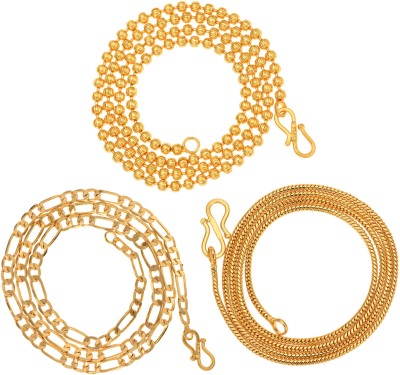 AanyaCentric Combo Pack of 3 Daily Casual Party wear Trendy Stylish Fancy Neck Mala Gold-plated Plated Brass Chain Set