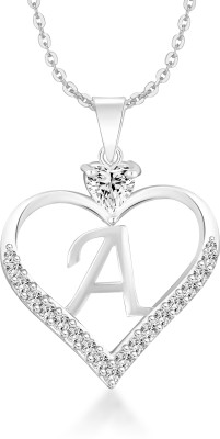Heer Collection Heart Shape Alphabet 'A' Valentine Special Pendant Propose Wedding Anniversary Cubic Zirconia, Crystal Gold-plated Plated Brass, Copper Chain Set