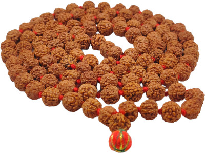KVRG Natural 5 Mukhi Rudraksha Mala with Certificate (108+1 beads ,7mm) (Red) Rudraksha Chain