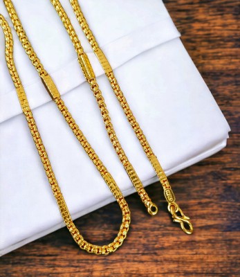 HN JEWELLERY One Gram Gold Plated Imported Fancy Square Pipe Designer Chain 24 Inch Long Gold-plated Plated Brass Chain