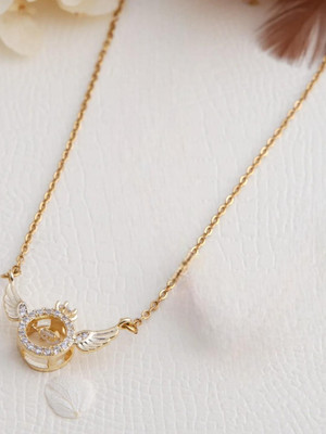 Dressberry Gold-plated Circle With Angel Wings Crystal Ring Pendant Necklace For Women Gold-plated Plated Alloy Necklace