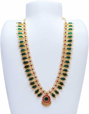 Kollam Supreme Kerala Traditional Green Broad Nagapadam Necklace Gold-plated Plated Alloy Necklace