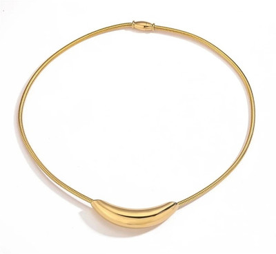 KRYSTALZ Necklace for Womens Arc Shape Curved Pendant Snake Chain Fashion Jewelry Silver Plated Stainless Steel Necklace