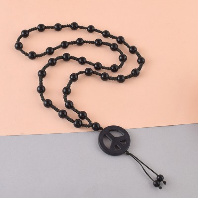 MissMister Black Onyx Finish, Lucky Charm Christian Christ Jesus Rosary Bead Mala Onyx Silk Dori Locket