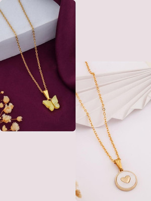Dressberry Elegant new charms Set of 2 Necklace chain for Girls and Women Gold-plated Plated Brass Chain