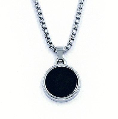 ANISA Men's Pendant with Silver Lining Around in Round Shape Stainless Steel Chain